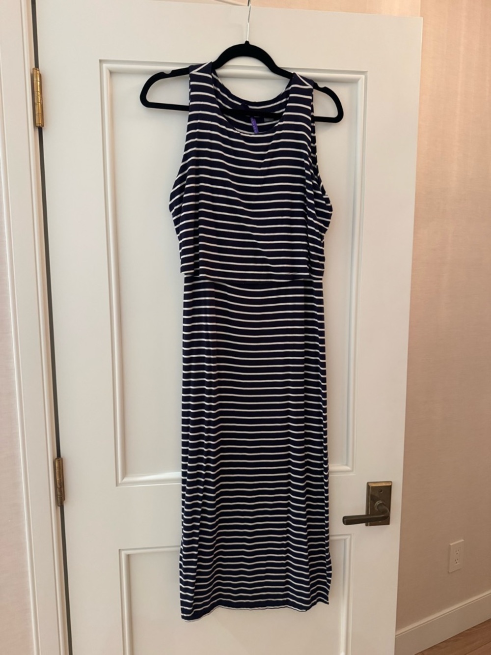 Seraphine Striped Navy and White Sleeveless Maternity Dress